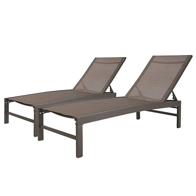 Crestlive Products Aluminum Adjustable Chaise Lounge Chair Outdoor Five-Position Recliner, Curved Design, All Weather for Patio, Beach, Yard, Pool (2PCS Brown)