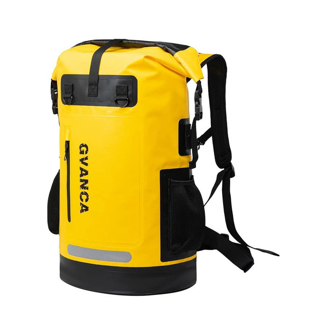 GVANCA Waterproof Dry Bag Backpack for Kayaking, Roll Top Kayak Dry Backpack, Floating Outdoor Dry Sack Boating Sailing Canoeing Rafting Fishing Camping 55L Yellow