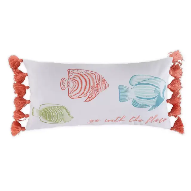 Coastal Living Nikoleta Fish Oblong Throw Pillow in White