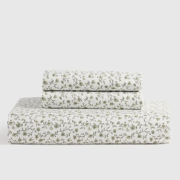 Classic Organic Percale Fitted Sheet Set in Green Florette
