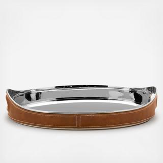 Leather Stitched Oval Bar Serving Tray