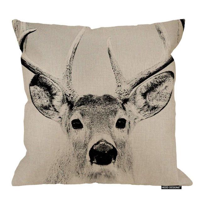 HGOD DESIGNS 18 X 18 Inch Cotton Linen Decorative Throw Pillow Cover Cushion Case, Deer Elk Grey