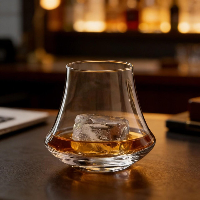 Unique Hand-Blown Whiskey Tasting Glass - Stemless Snifter for Bourbon, Scotch & Cognac - Modern Barware Gift for Men- Minimalist Rock Glass