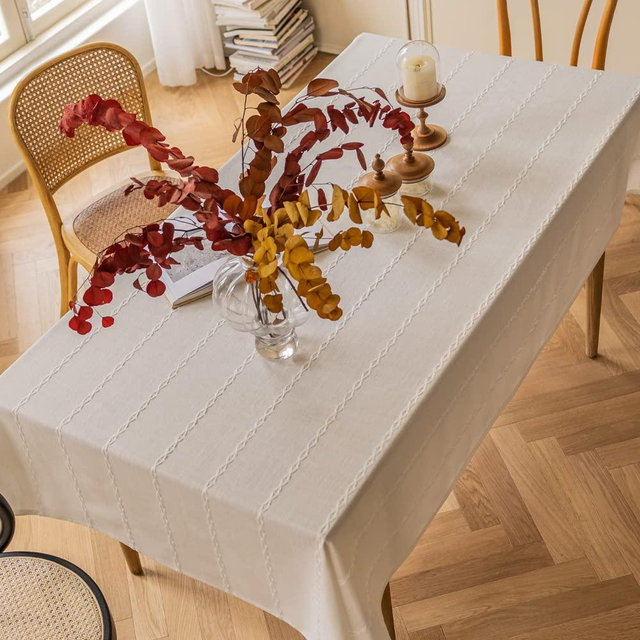 Zobesta White Linen Table Cloth Cotton Linen White Tablecloth for Rectangle Tables, Heavy Weight Washable Farmhouse Soft Boho Tablecloth for Kitchen & Table Linens (White, 53 x 70 Inch)