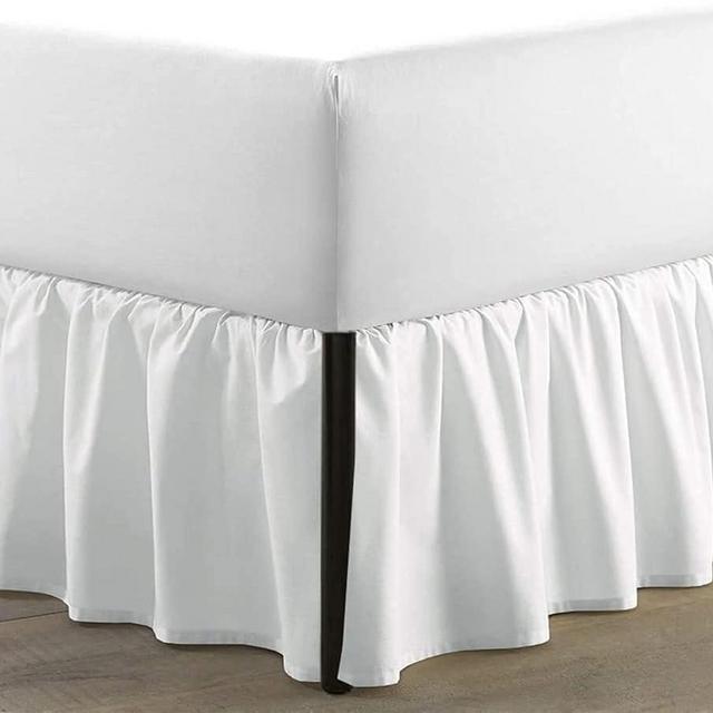 SKY BEDDINGS - King Size Ruffled Bed Skirt with Split Corners - 24 Inch Drop Dust Ruffle Bed Skirt with Platform Three Sided Coverage - 100% Microfiber, White