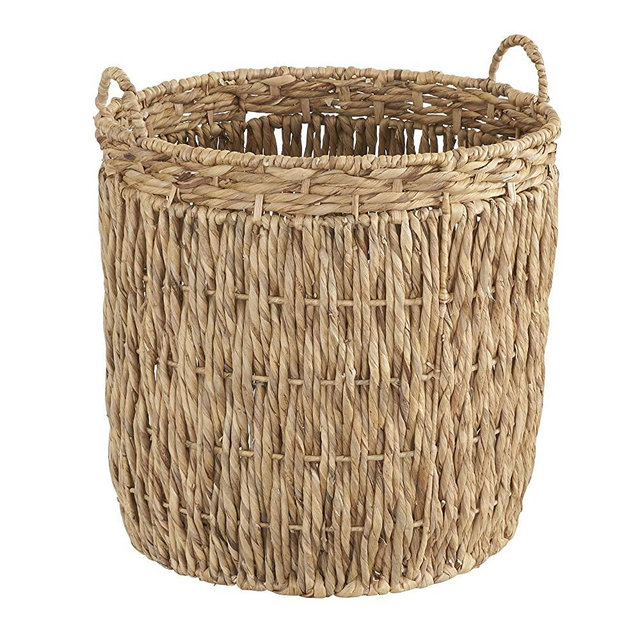 Household Essentials Tall Round Wicker Storage Basket | Brown, Water Hyacinth