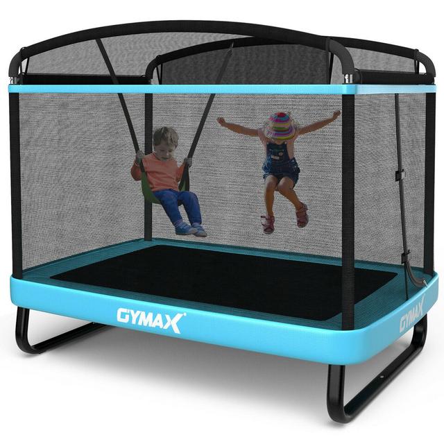 Costway 6FT Kids Recreational Trampoline W/Swing Safety Enclosure Indoor/Outdoor Blue