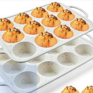2Pack Silicone Muffin Pan for Baking with Metal Reinforced Frame, 12 Cup Regular Size Cupcake Pan, BPA Free Silicone Muffin Tray, Cupcake Baking Pan Molds for Oven Dishwasher Safe