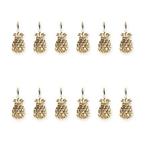 Golden Pineapple Shower Hooks in Ivory (Set of 12)