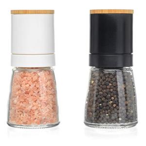 Salt and Pepper Grinder Set - Adjustable Grind Coarseness, Novelty Beech Wood Lid Design, Best Salt & Black Pepper Grinders Shakers, Great Kitchen Gift Idea (S&P Beech Wood)
