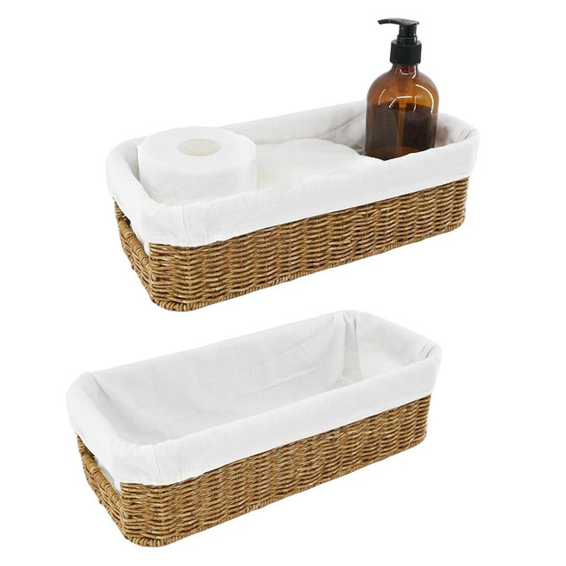YRMT Rattan Toilet Tank Basket Toilet Paper Storage Baskets for Bathroom Handwoven Toiletry Countertop Organizer Water-Resistant Home Decor 14" x 6" x 4" (Rattan)