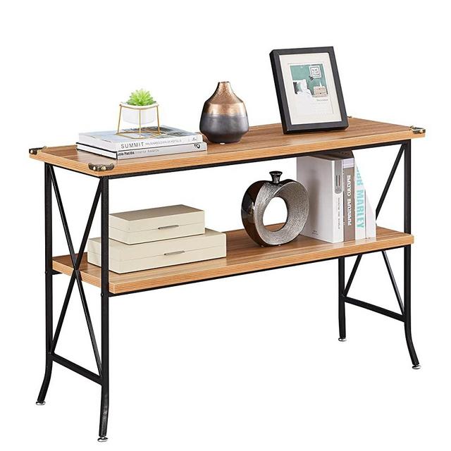 Industrial Sofa Console Table with Storage, 2-Tier High-Leg Wood and Metal Entry Tables with Open Shelves, Rustic Entryway/Hallway Table for Living Room (46 Inch, Walnut)