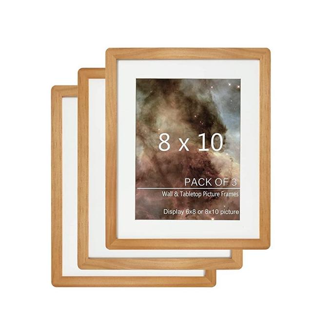 TRAHOME 8x10 Picture Frame,Solid Wood,3 Pack Photo Frames, Display Pictures 6x8 with Mat or 8x10 Without Mat, Gallery Wall Photo Frames-Yellow