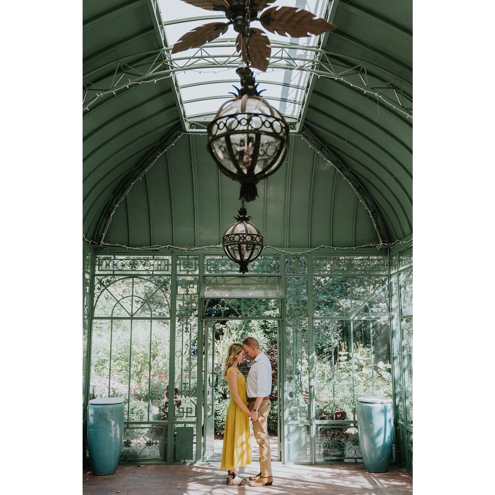 Taking our engagement photos at our favorite place in the Denver Botanic Gardens.