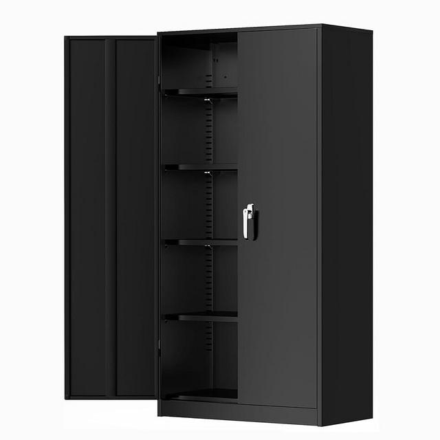 Greenvelly Metal Garage Storage Cabinet, 72” Black Tool Steel Locking Cabinet with Doors and 4 Shelves, Tall Cabinets for Garage Storage Systems Lockable File Cabinet for Home Office, Classroom/Pantry