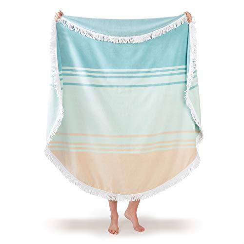 Luxury Thick Round Cabana Beach Towel by Laguna Beach Textile Co | Sea Glass Sunrise | 5 Foot Diameter | Woven Jacquard for Soft, Fade Proof Beach & Pool Use