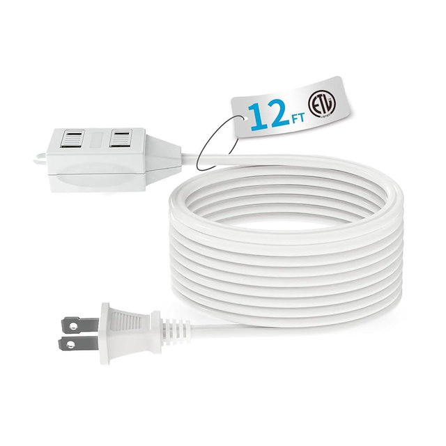 TiFFCOFiO Indoor Extension Cord, 2 Prong 12 Feet Extension Cord, 3 Polarized Outlets with Safety Slide Windows,13A/1625W, 16 AWG, 1 Pack