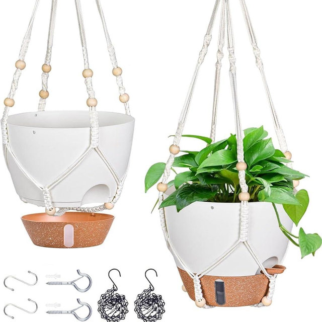 10 Inch Hanging Planters for Indoor Plants & Outdoor - 2 Pack Self-Watering Hanging Pots with Drainage Holes, Visual Reservoir, 2 Hangers - Self-Watering Hanging Baskets Flower Pots