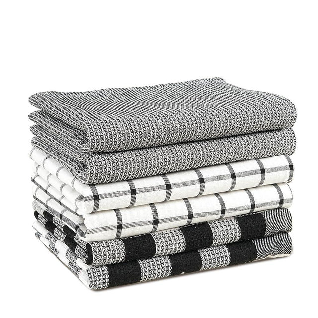 LANE LINEN Kitchen Towels Set – Pack of 6 Cotton Dish Cloths, 18”x28”, Soft & Quick-Drying Tea Towels for Cleaning – Black