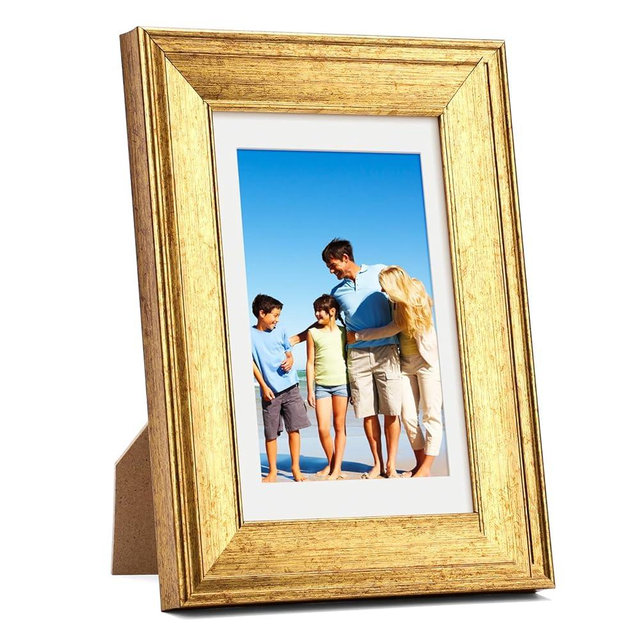 TWING 5x7 Picture Frame Gold Displays 4x6 Photo Frame with Mat or 5x7 Inch Without Mat,Made of Plexiglass, MDF Wood, Table Top Display and Wall Mounting, Ideal Gift to Family and Friends