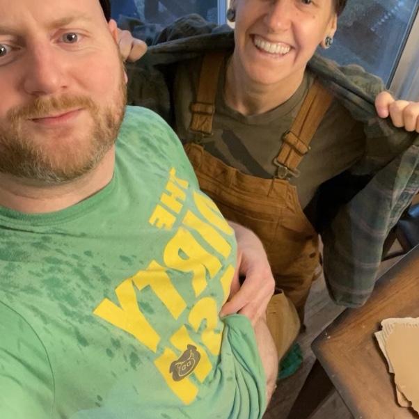 Matching action pants for yard work