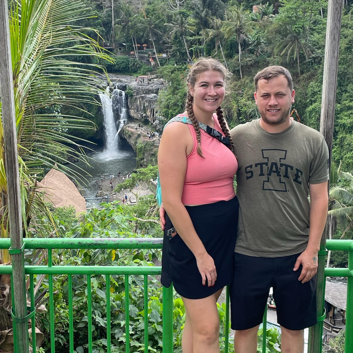 Beautiful waterfall in Bali on our trip to Asia!
