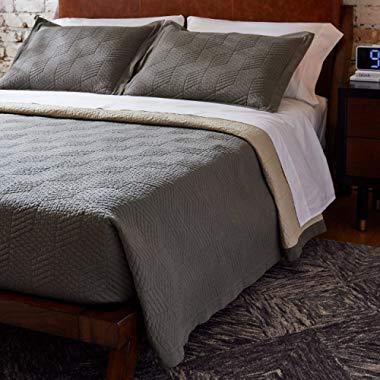Rivet Modern Stone Washed Textured Geo Coverlet King Set, Soft and Easy Care, 102"L x 90"W, Charcoal