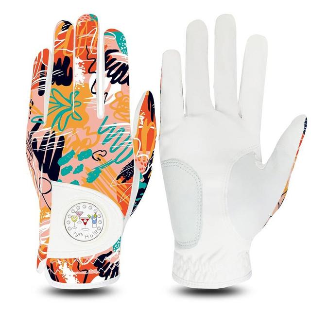 FINGER TEN Golf Gloves Women Left Right Hand Leather with Ball Marker Value Pack, Colored Glove for Ladies Right Left Handed Golfer All Weather Grip