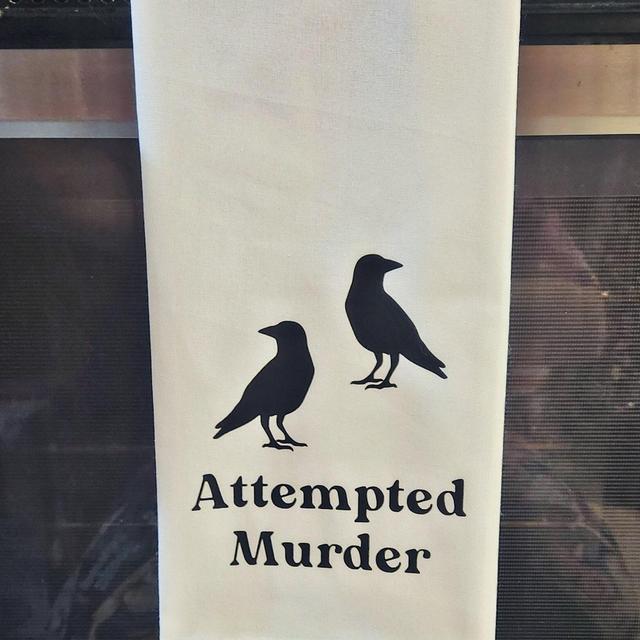 Attempted Murder, Murder of Crows, Tea Towel, Kitchen Decor, Funny Gift, True Crime, Unusual Gift, Poetry, Dark Humor, Housewarming Gift