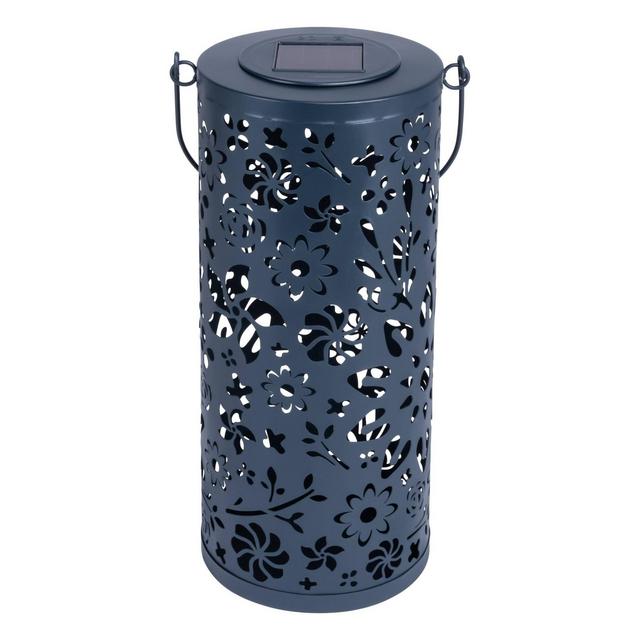 Allsop 12" x 5" Punched Metal Solar Outdoor Lantern Blue