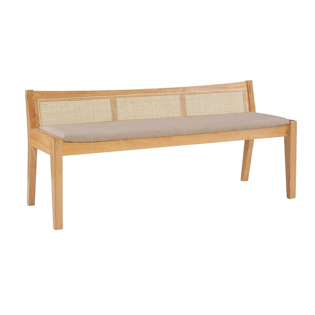Powell Kasi Beige Rattan Cane Bench with Back, Large, Natural
