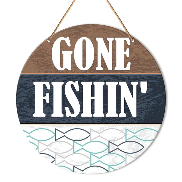Fishing Decor for Man Cave, Summer Lake House Hanging Sign Decor Lake Life Wall Decorations Rustic Sign for Front Door, Porch, Housewarming Gift for Lake House Fishing Lover Fisher, Gone Fishin'