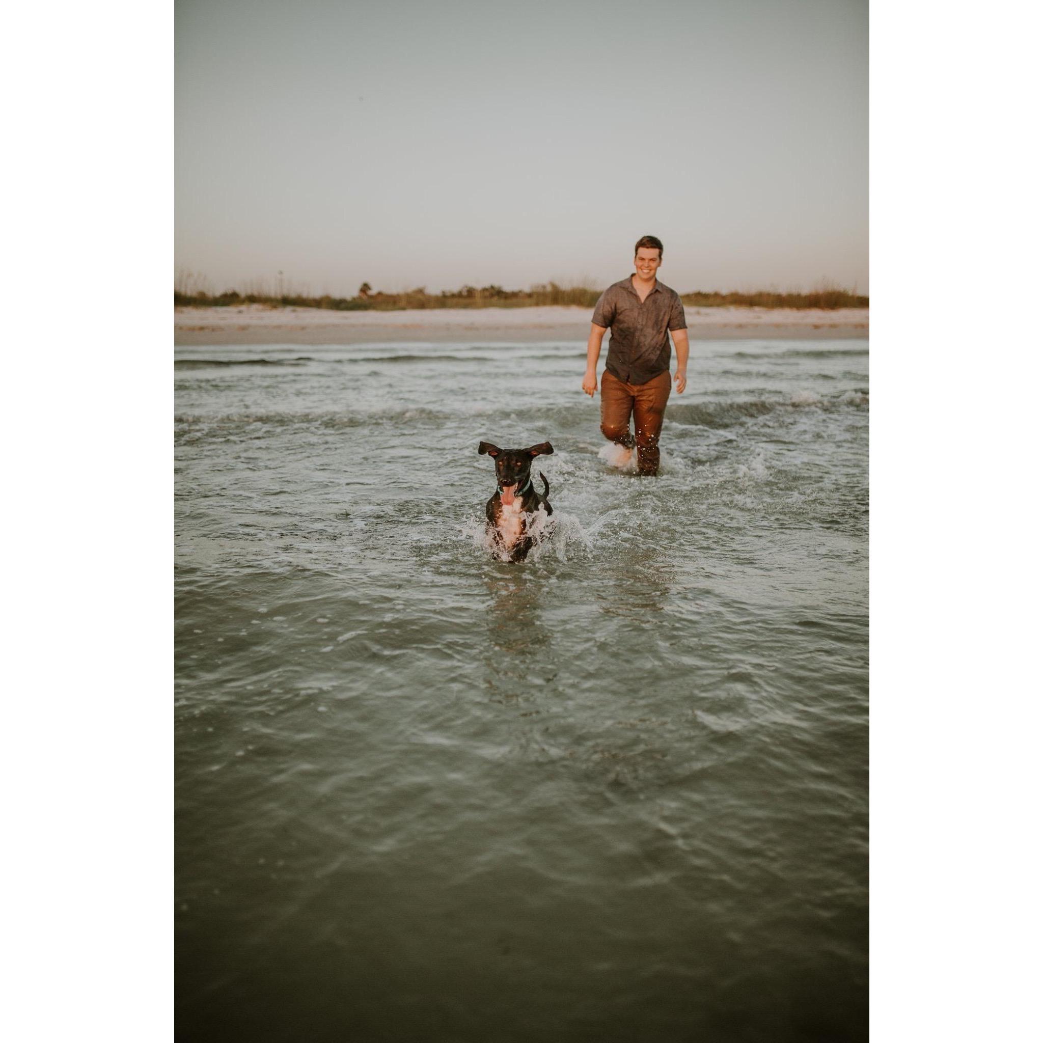 We had to add this one!! This was Joeys first time in water!! He usually HATED water, but even he couldn’t hold back the excitement of mommy and daddy getting married!