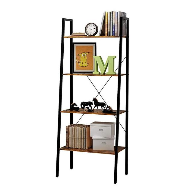 HOME BI 4-Tier Industrial Ladder Shelf Bookcase, Plant Stand Storage Rack Shelves, Vintage Furniture for Living Room, Bedroom, Office, Black