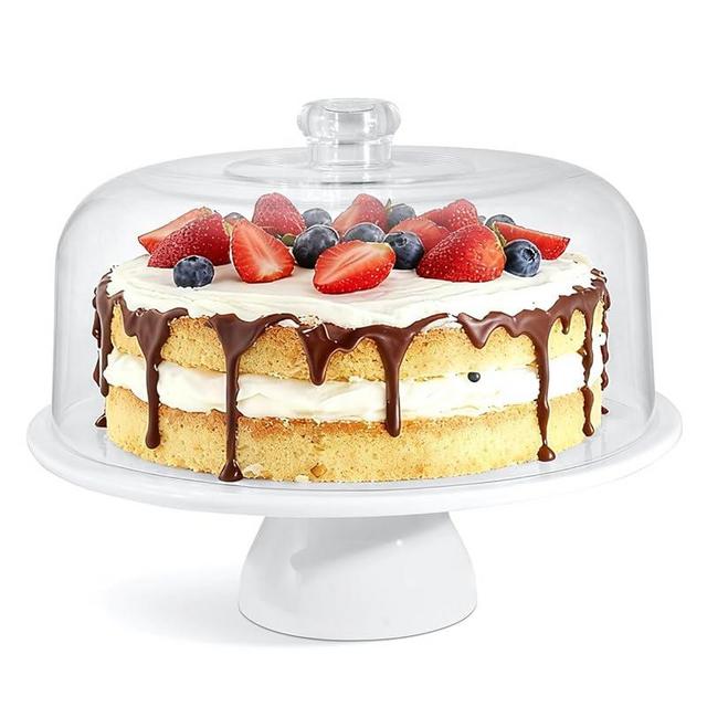 Yedio 12 Inch Porcelain Cake Stand with Dome, White Round Dessert Stand for Cakes, Cupcakes & Pastries – Elegant Covered Cake Display for Birthday Parties, Weddings & Baby Showers