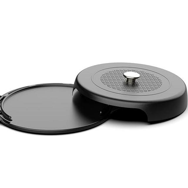 Cast Iron Pizza Pan Cooker and Veggie Stone for the BBQ – This Griddle Skillet Makes Perfect 9 Inch Pizzas on Your Barbeque! Also Use as a Cast Iron Stove Oven For Cooking Vegetables on the Grill Top!