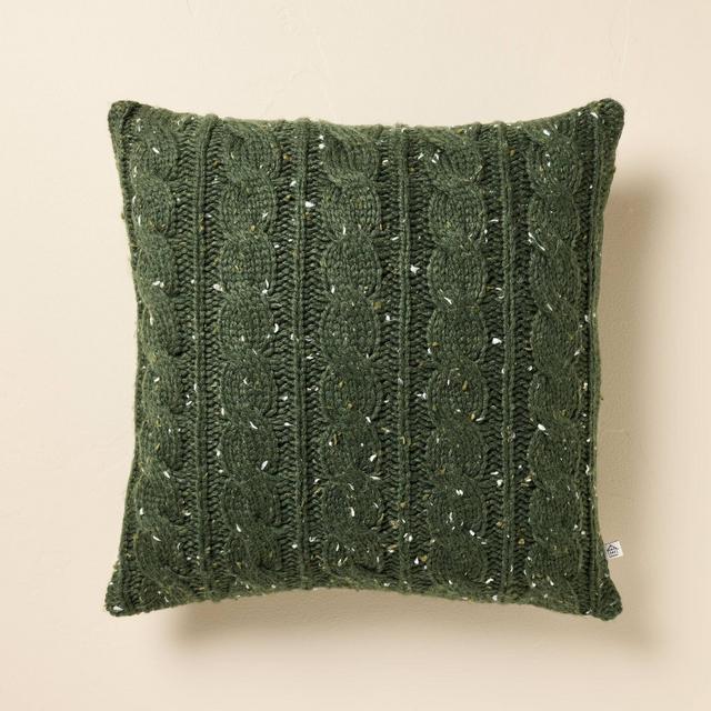 18"x18" Confetti Fleck Cable Knit Square Throw Pillow Dark Green - Hearth & Hand™ with Magnolia