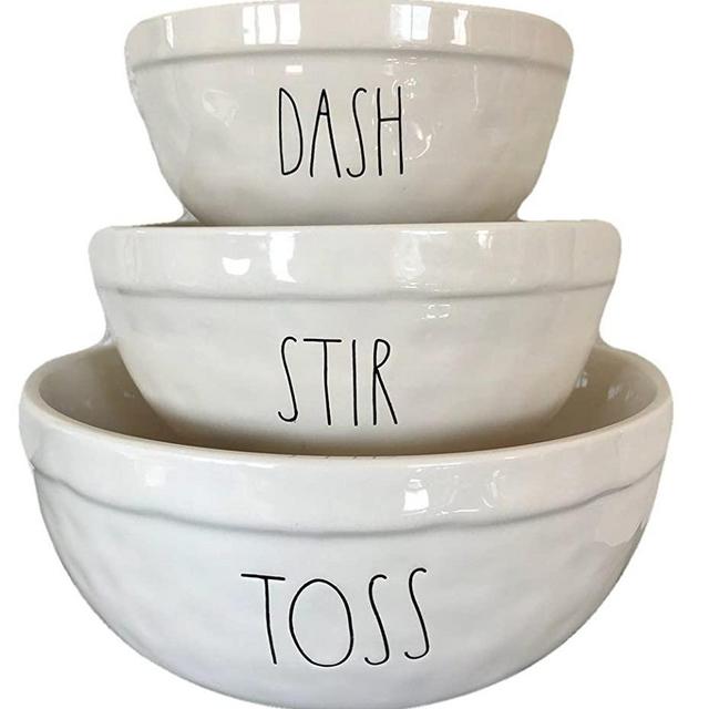 Rae Dunn by Magenta Ceramic Long Letter Mixing Bowls-Dash Stir Toss Set of 3