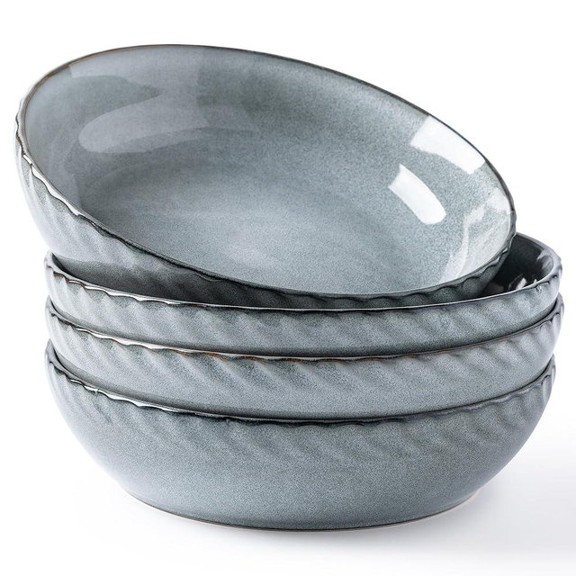 GBHOME 8.5'' Large Pasta Bowls, 38 Ounce Stoneware Salad Bowls for Kitchen, Ceramic Serving Bowls With Textured Pattern for Pasta,Fruit, Stews,Noodle, House-warming Gift,Set of 4