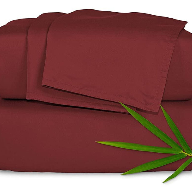 PURE BAMBOO Sheets King Size Bed Sheets 4 Piece Set, Genuine 100% Organic Bamboo, Luxuriously Soft & Cooling, Double Stitching, 16 Inch Deep Pockets, Lifetime Quality Promise (King, Merlot)