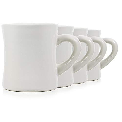 Serami Classic Cream White Diner Mugs for Coffee with 11oz Capacity, Set of 4