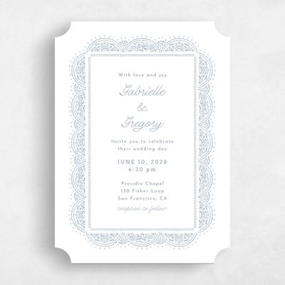 Blue Ticket Wedding Invitation - Carmel Portrait