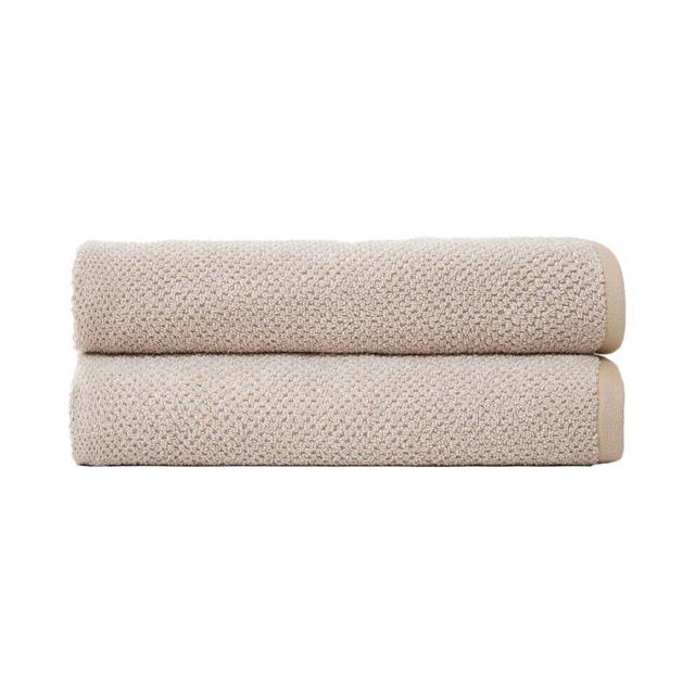 Cozy Earth Nantucket 60% Cotton 40% Viscose from Bamboo Bath Towel - 600 GSM Plush & Fast-Drying with Rice Weave Pattern - 2 Pack 30" x 58" Luxury Bath Towel - Sand