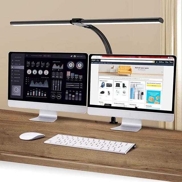 SICCOO LED Double Head Desk Lamp,24W Brightest Architect Double Swing-arm Table Lamps,5 Adjustable Brightness Color Temperature ，for Workbench/Monitor /Home/Reading/Offices/Bedrooms/Dormitories