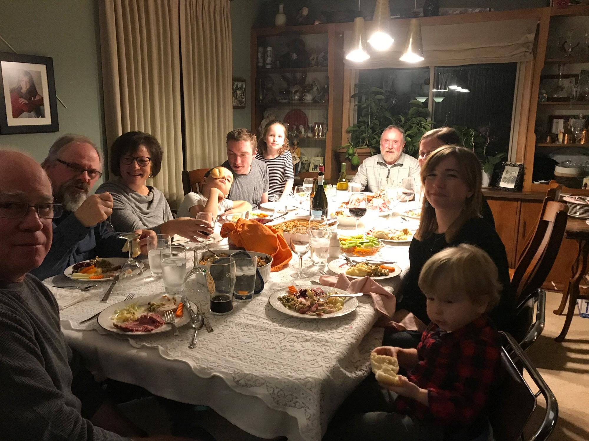Wabasha area Marx family enjoys a meal.