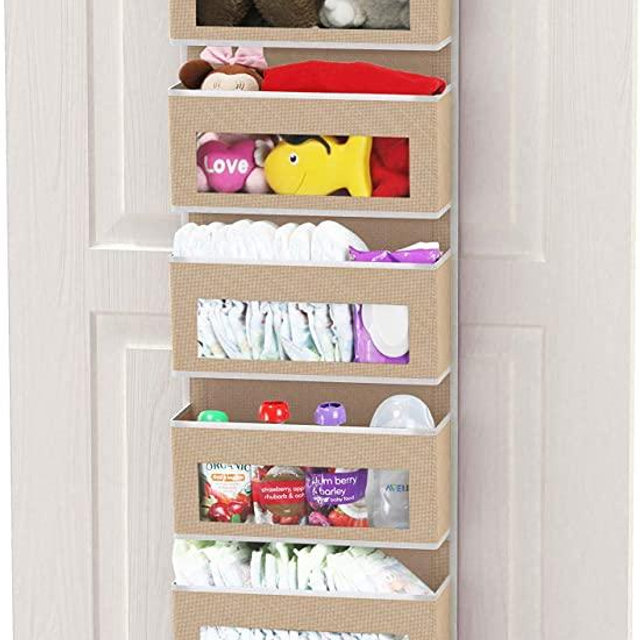 Simple Houseware Over Door/Wall Mount 6 Clear Window Pocket Organizer, Beige