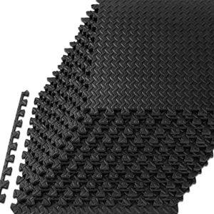 ProsourceFit Puzzle Exercise Mat ½ in, EVA Interlocking Foam Floor Tiles for Home Gym, Mat for Home Workout Equipment, Floor Padding for Kids, Black, 24 in x 24 in x ½ in, 48 Sq Ft - 12 Tiles