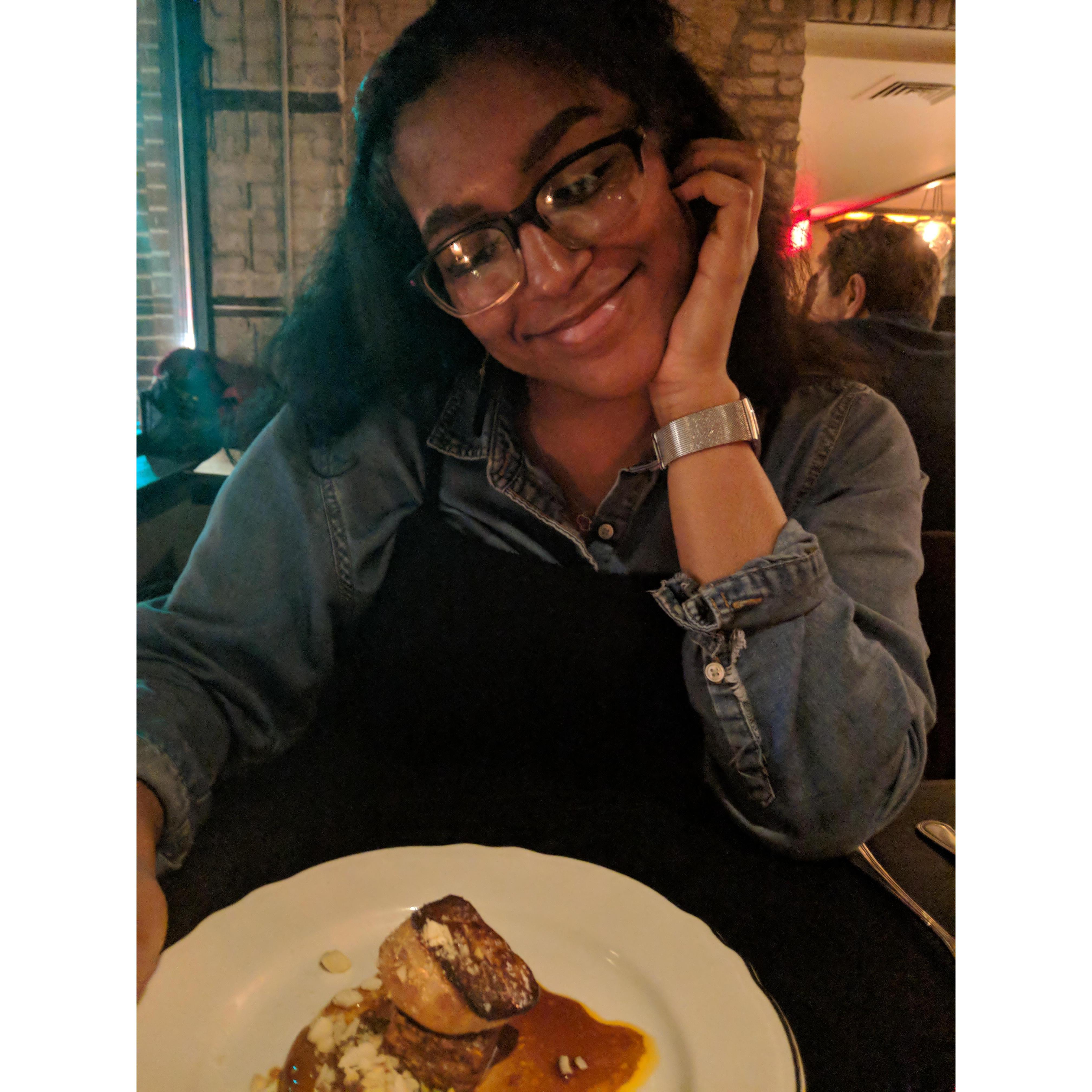 Food is a central part of our relationship and we've shared many special meals together. Mena loved this foie gras at the Heritage Tavern!