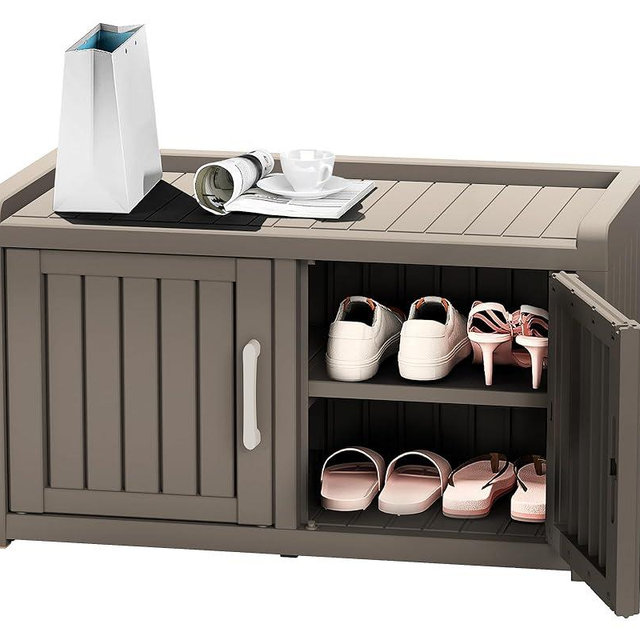 Rovibek Indoor Outdoor Shoe Storage Cabinet for Entryway - Outdoor Shoe Rack Weatherproof with 2 Barn Doors, Waterproof Cabinet for Outside, Porch, Patio, Foyer, Hallway, Grey