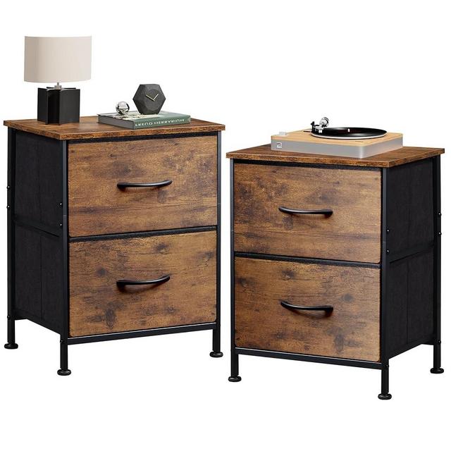 WLIVE Nightstand Set of 2, 2 Drawer Dresser for Bedroom, Small Dresser with 2 Drawers, Bedside Furniture, Night Stand, End Table for Bedroom, College Dorm, Rustic Brown Wood Grain Print